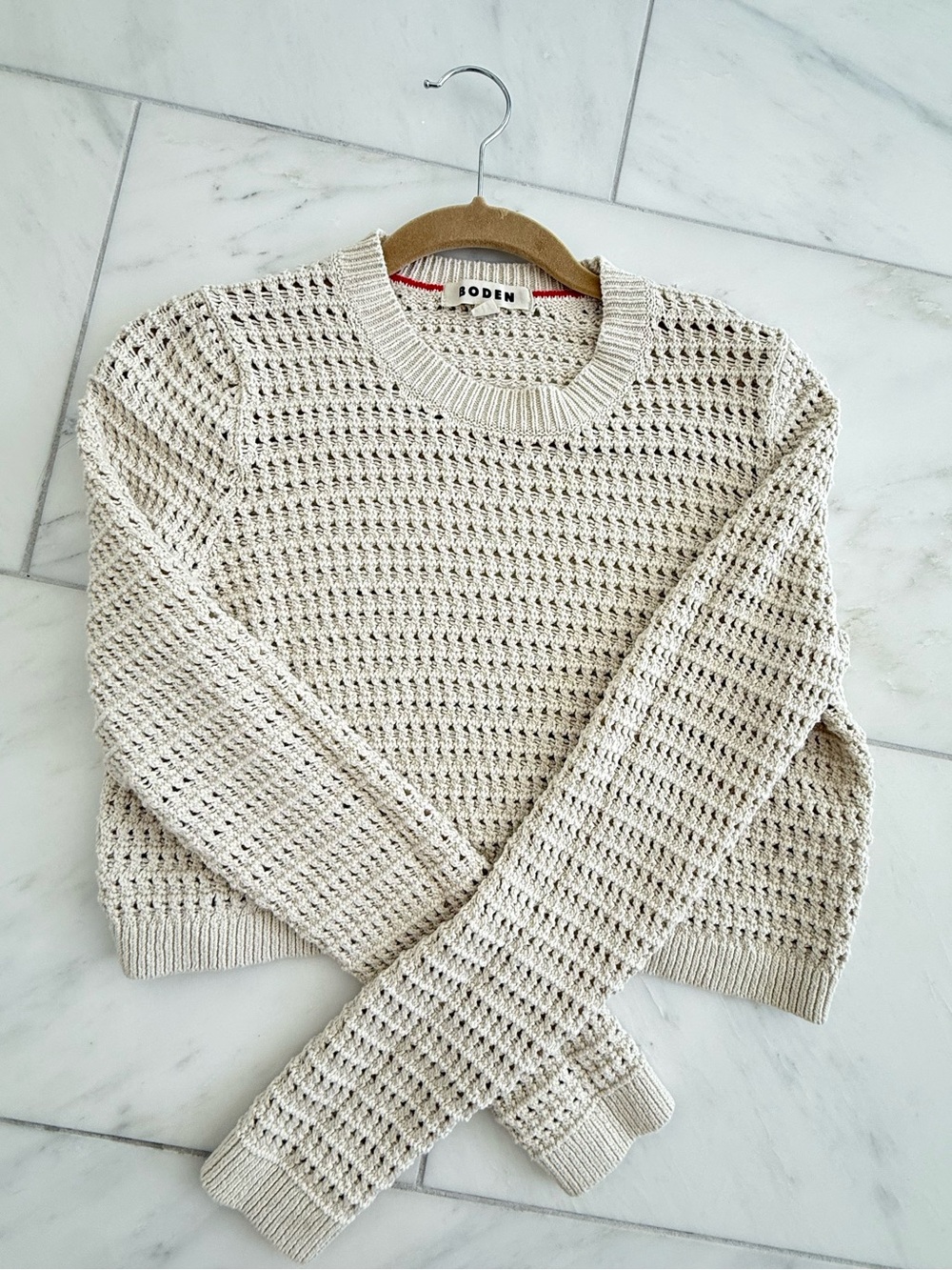 Boden Cream Open-Weave Crewneck Sweater - Picture 5 of 9